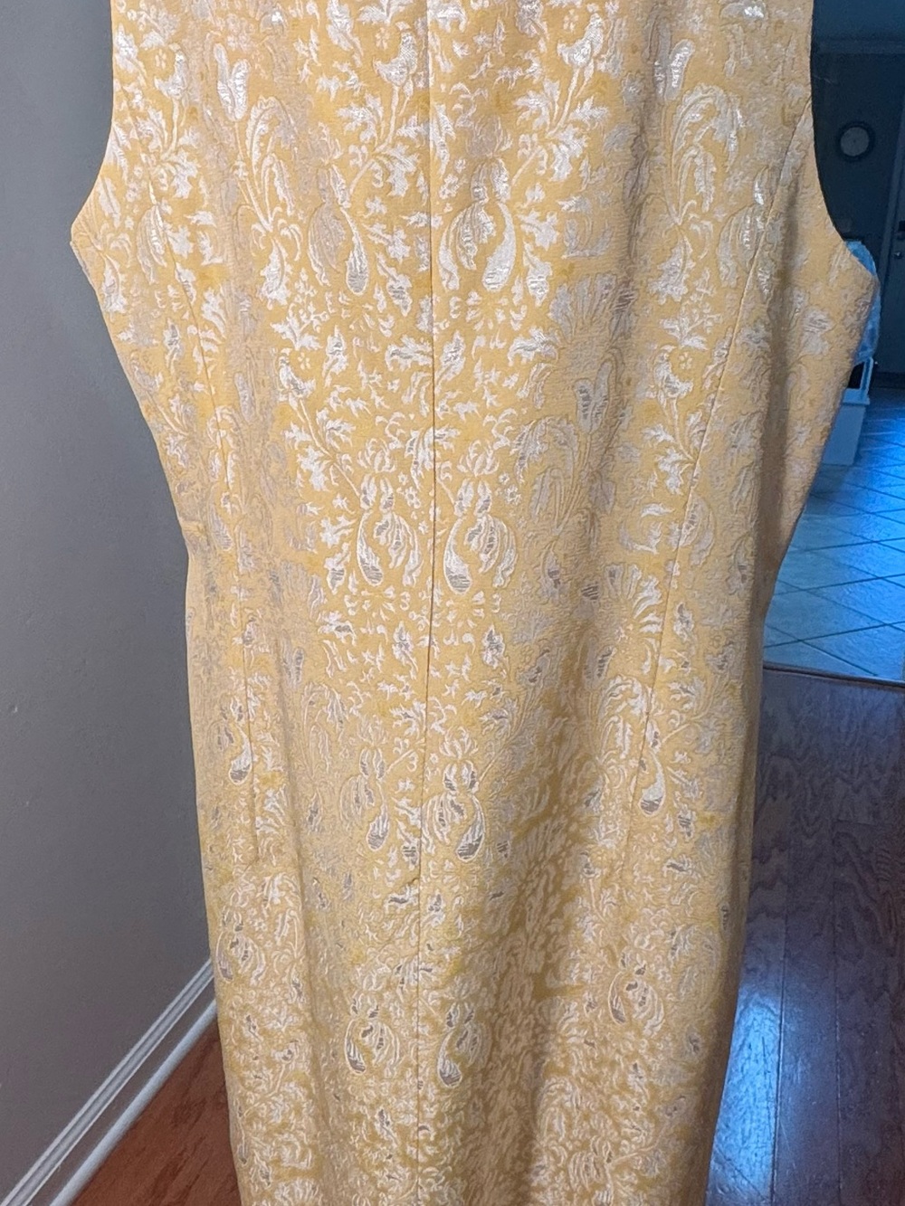 Gold Ben Marc Brocade sleeveless Dress with long jacket Silver Floral Jacquard - Picture 13 of 16